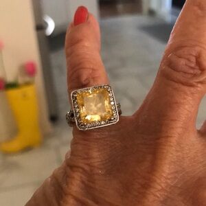 Yellow Cushion-Cut Halo Ring with Clear Accents - Women Jewelry